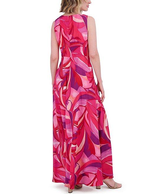 Eliza J Crepe Swirl Print V Neck Sleeveless Sheath Maxi Dress Product Image
