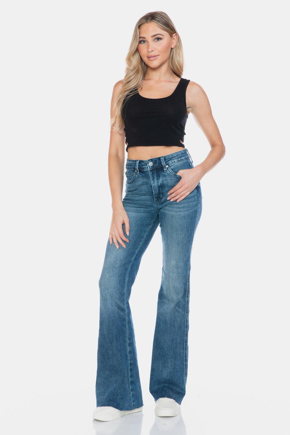 88472   Paislee Mid-Rise Tummy Control Cut Hem Flare Judy Blue Jeans Product Image