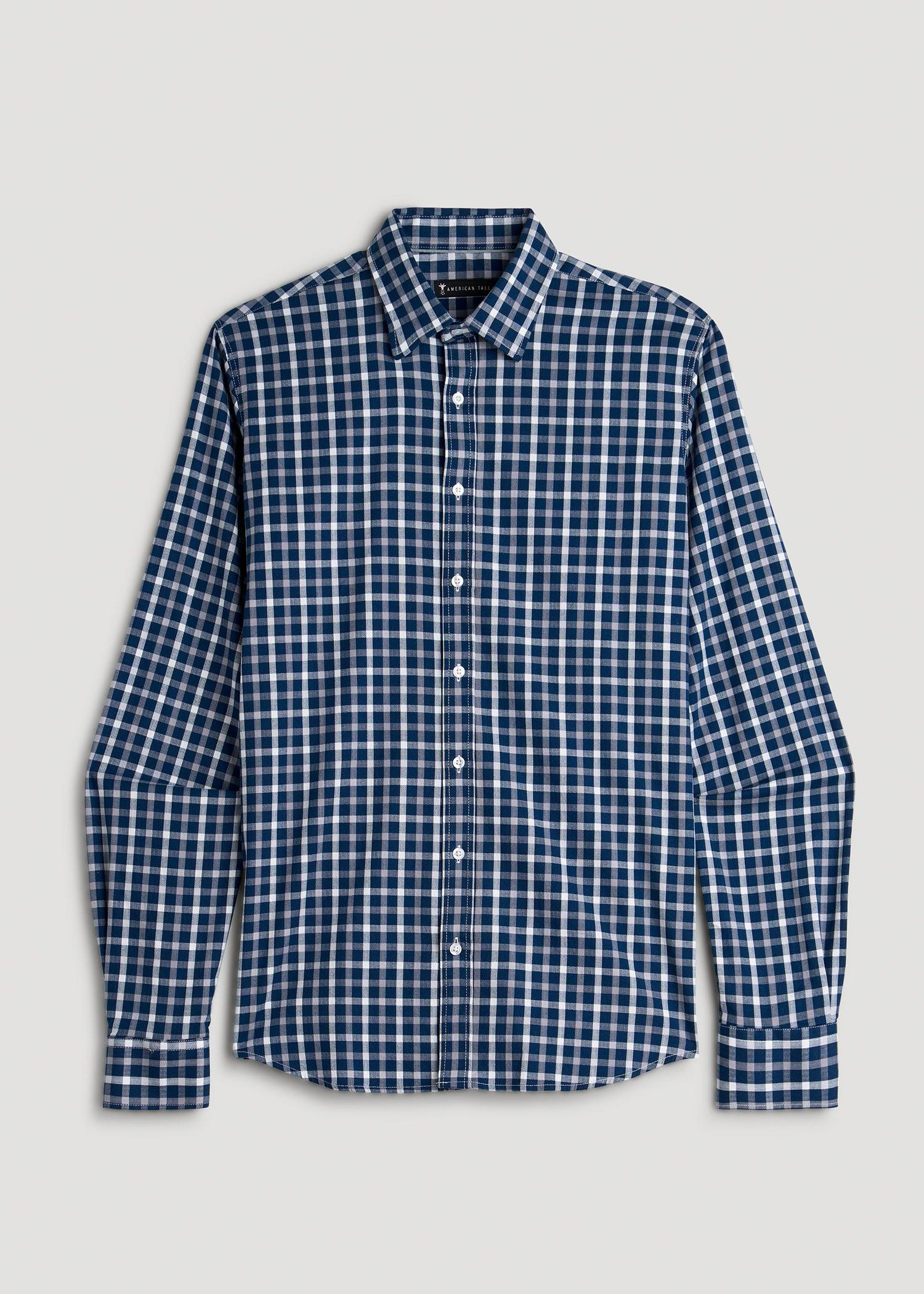 Oskar Button-Up Dress Shirt for Tall Men in Navy and Grey Grid Product Image
