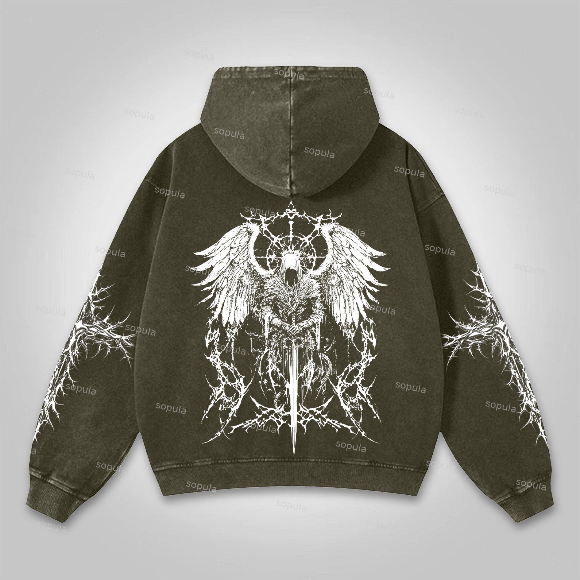 Sopula Vintage Angel Cross Faith Graphic Washed Hoodie Product Image