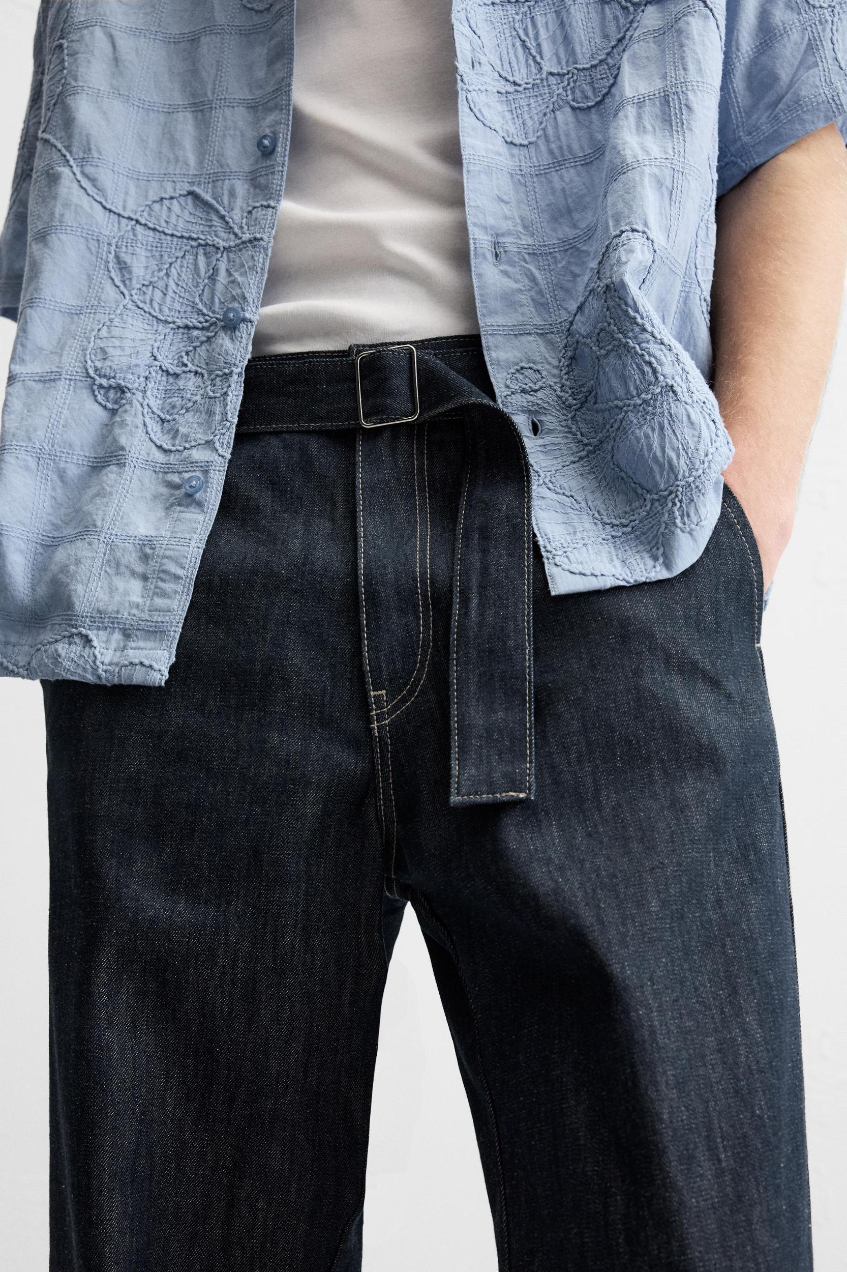 STRAIGHT FIT BELTED JEANS Product Image