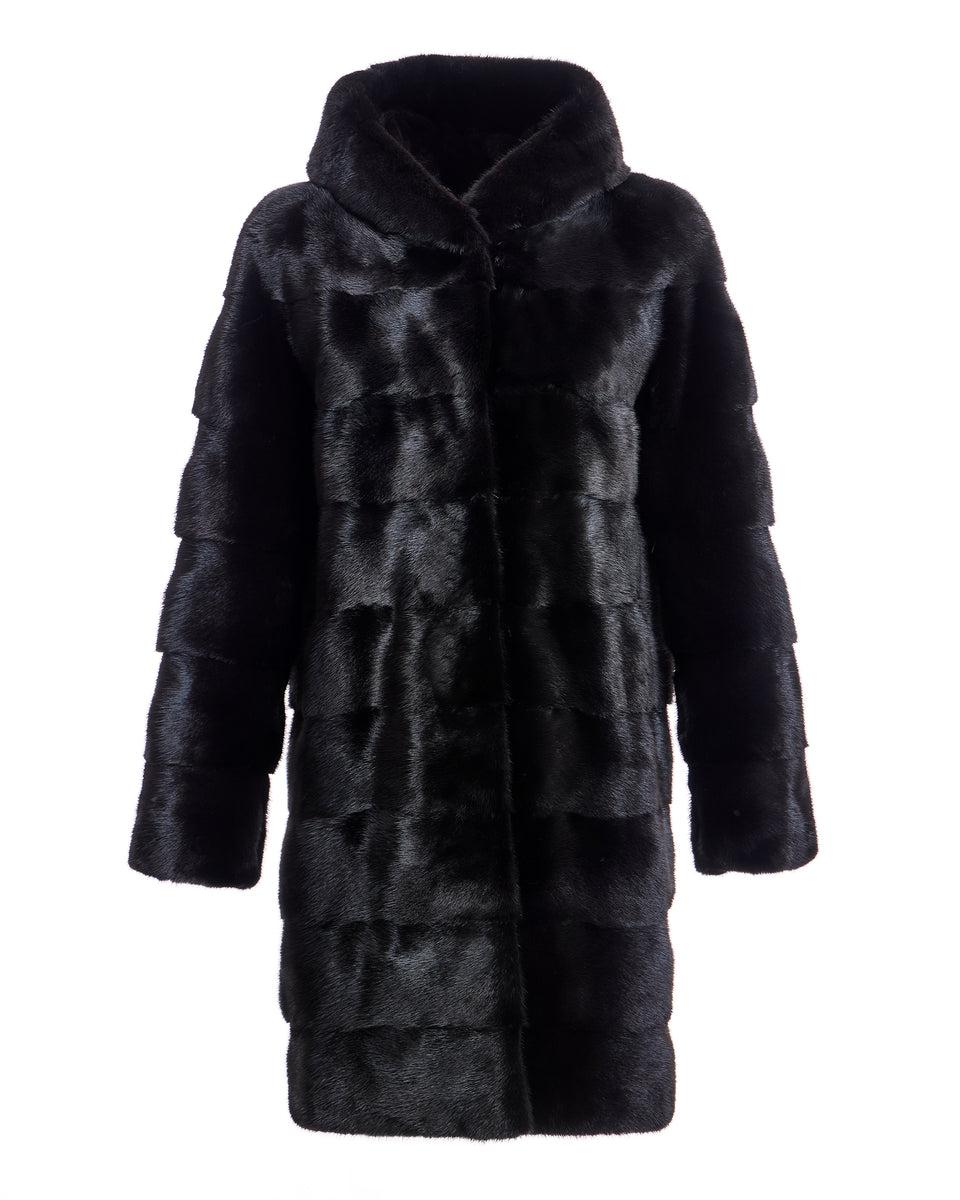Horizontal Hooded Mink Coat Product Image