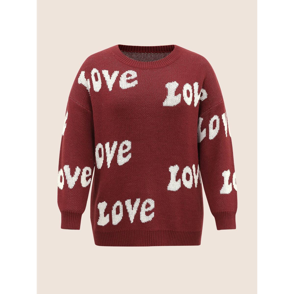 Plus Size Love Letter Round Neck Drop Shoulder Pullover Scarlet Women Casual Long Sleeve Round Neck Everyday Pullovers BloomChic 18-20/2X Product Image