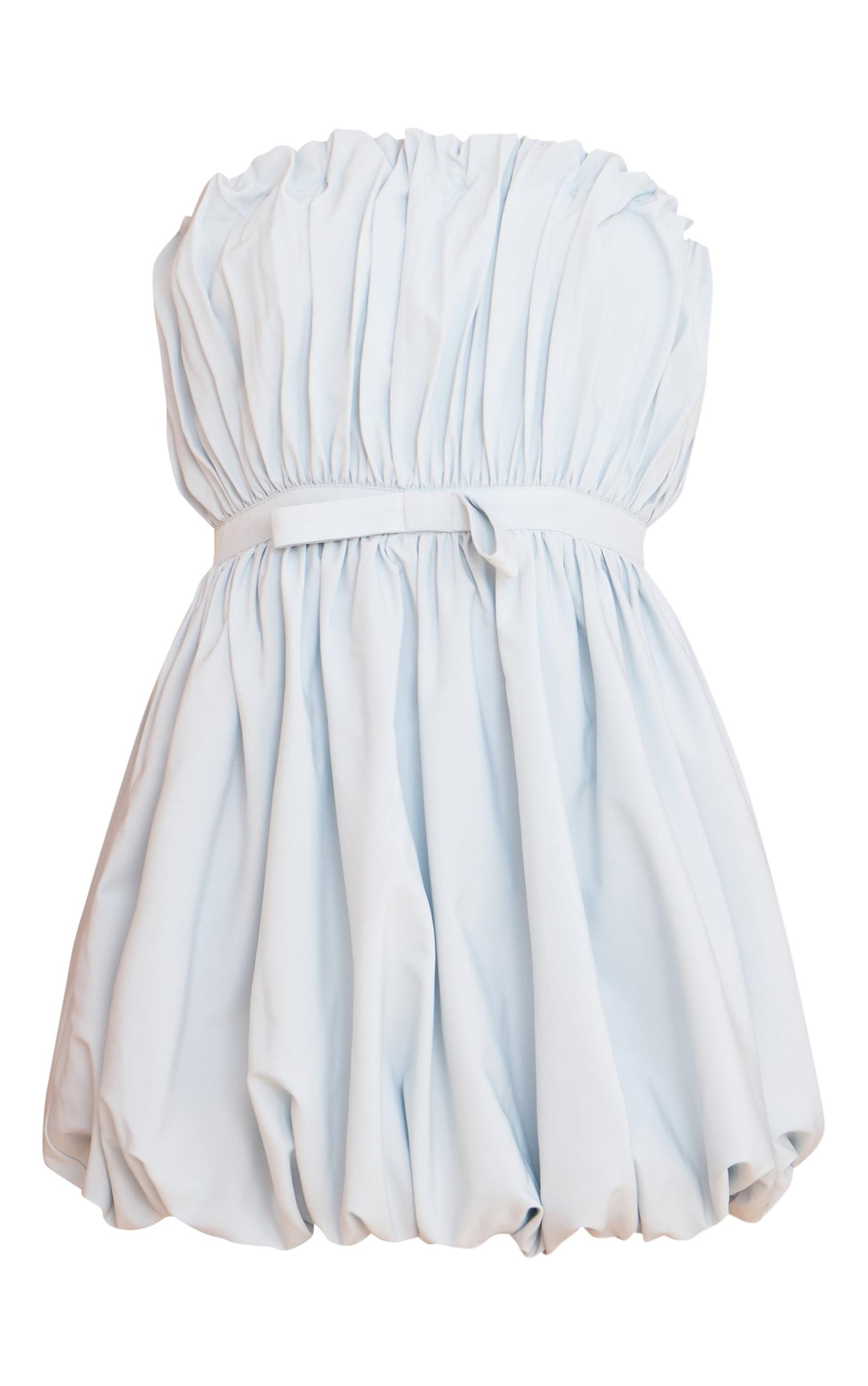 Light Blue Bow Detail Puffball Mini Dress Product Image