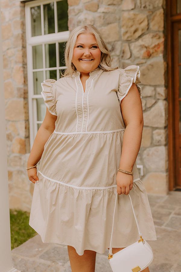 Cue The Charm Mini Dress in Taupe Curves Product Image