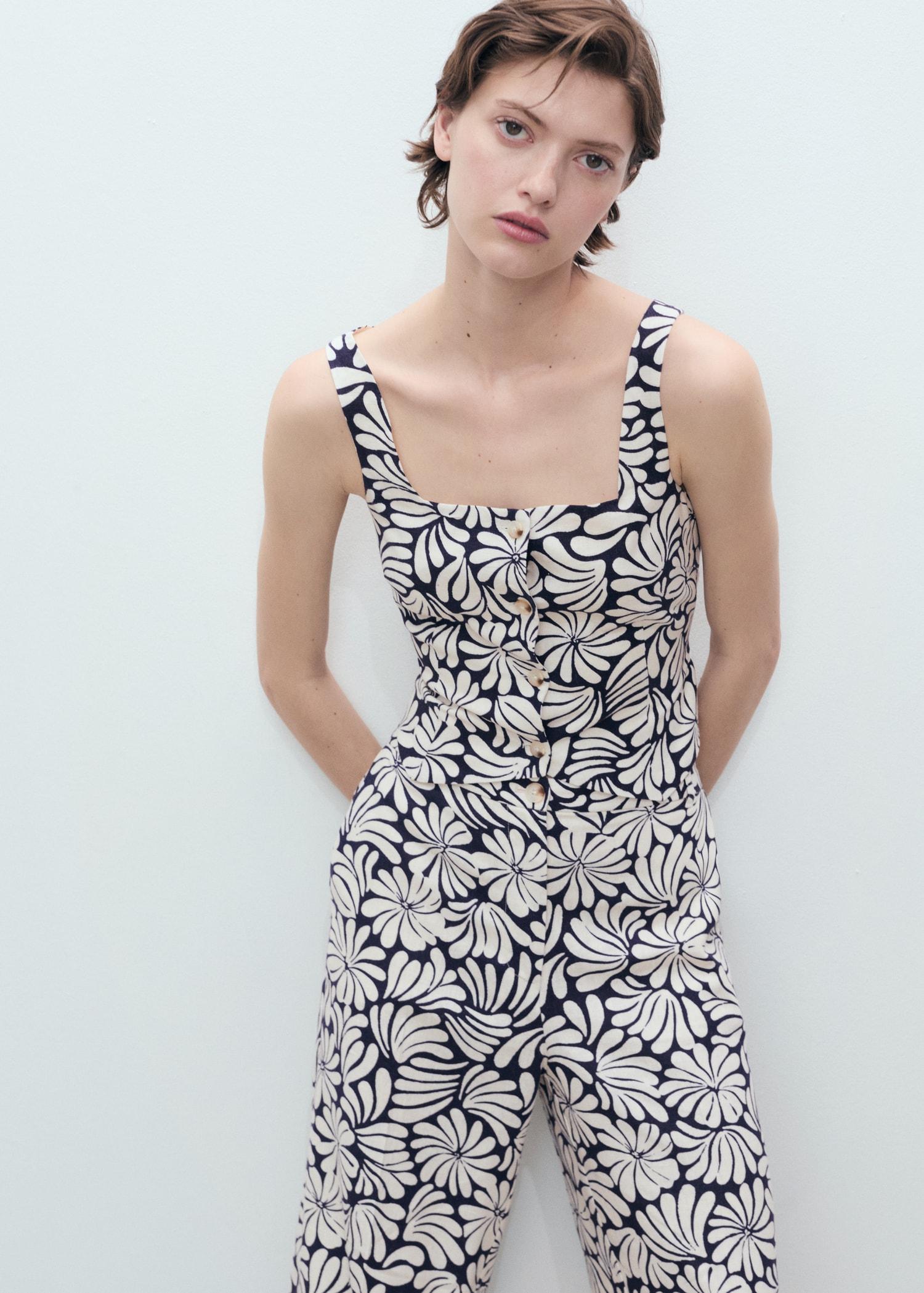 Floral linen pants - Women | MANGO USA Product Image