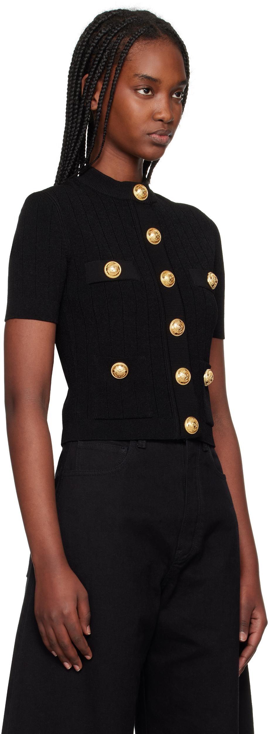 BALMAIN Mini Black Dress With Golden Buttons In Stretch Viscose Woman In Opa Noir Product Image