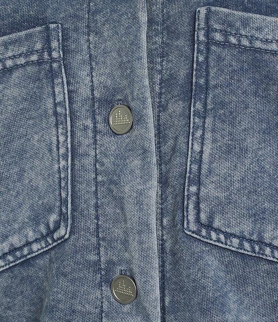 City Blues Coordinating Point Collar Long Sleeve Button-Front Cropped Knit Shacket Product Image