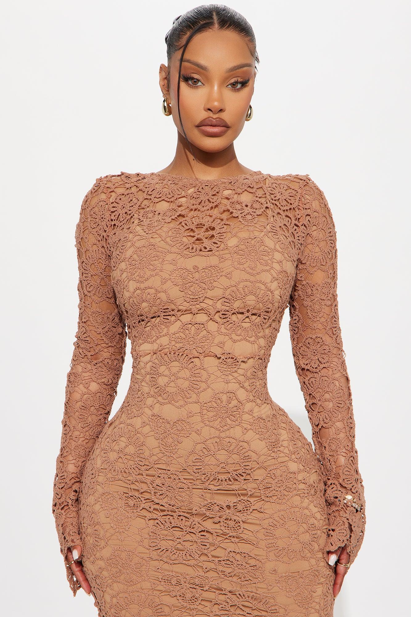 On The Shore Crochet Maxi Dress - Chocolate Female Product Image