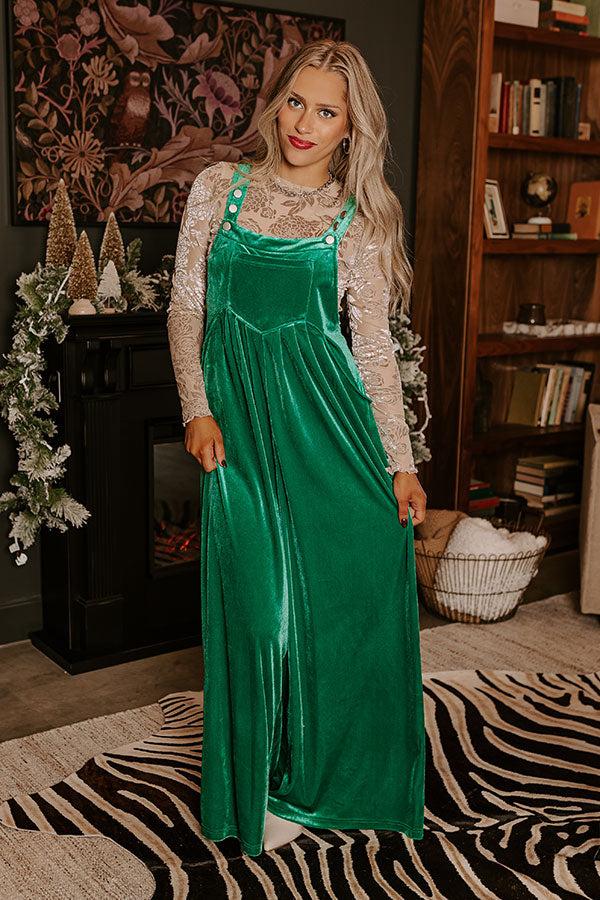 Evergreen State Of Mind Velvet Jumpsuit In Green Product Image