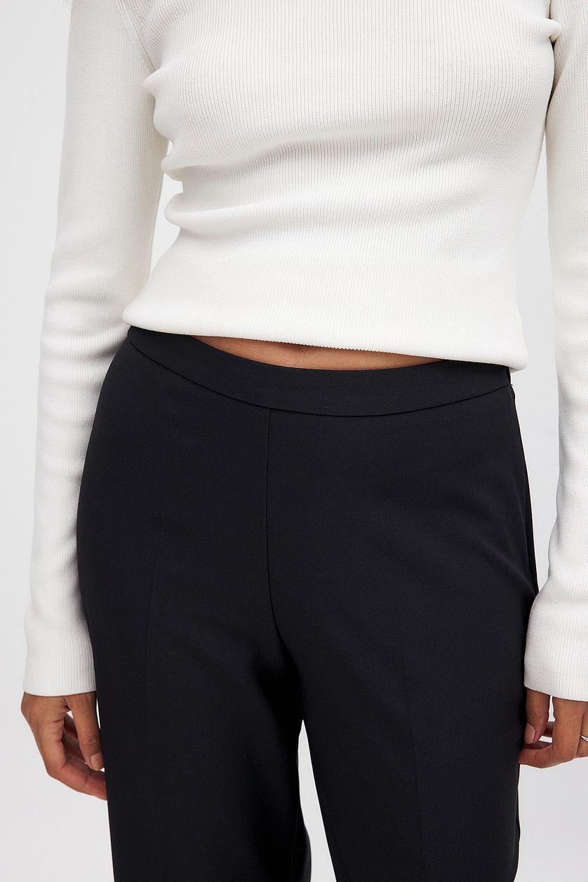 Cropped Mid Waist Pants Beige Product Image