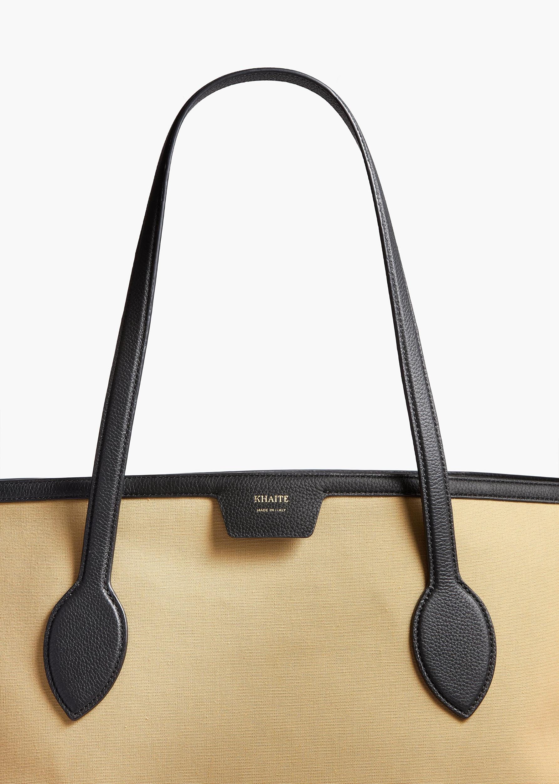 Amalia Tote in Honey Canvas with Black Leather Product Image