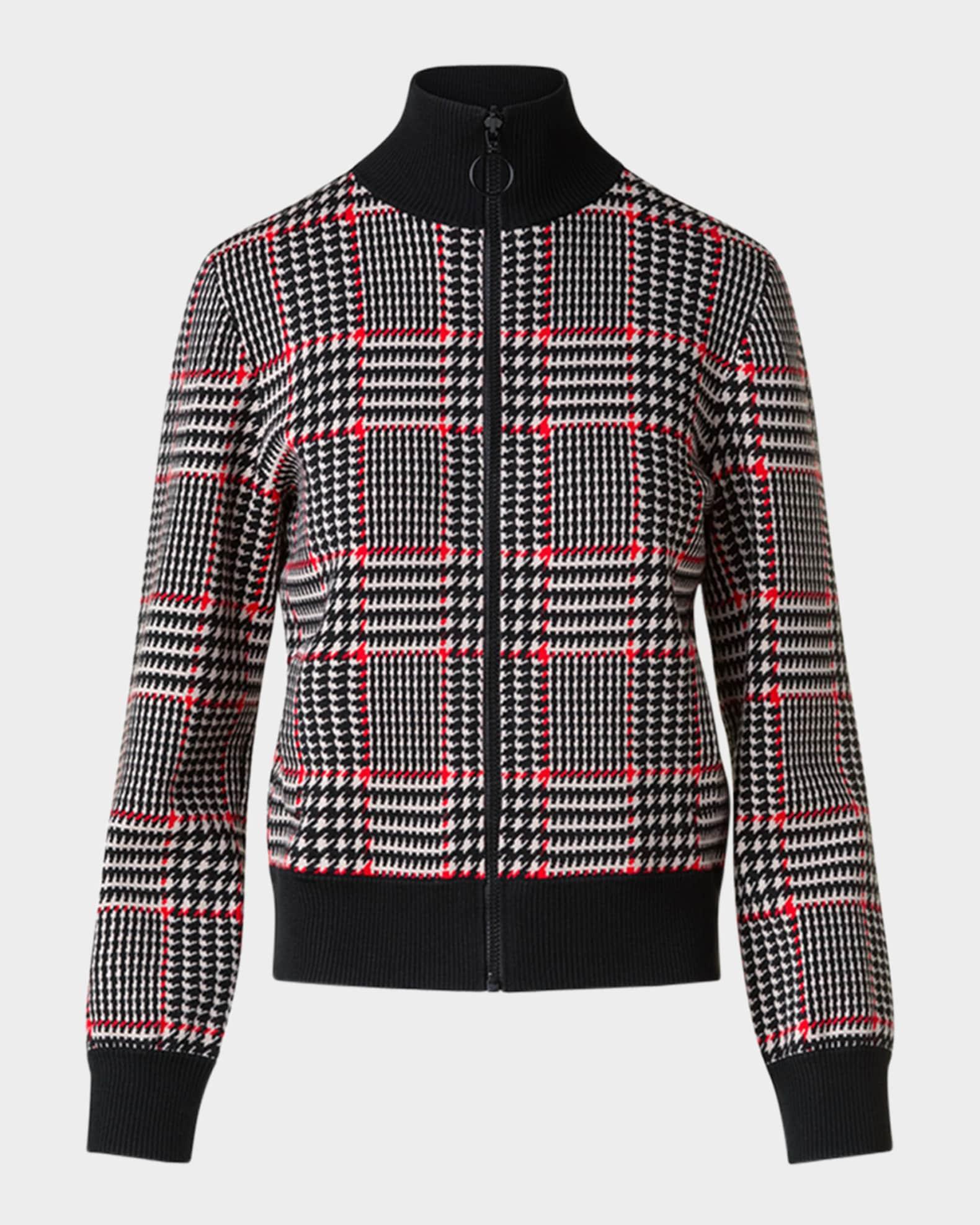 Houndstooth Check Jacquard Knit Zip Cardigan Product Image
