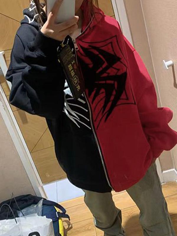 Color Block Splice Spider Print Oversized Hoodie Product Image