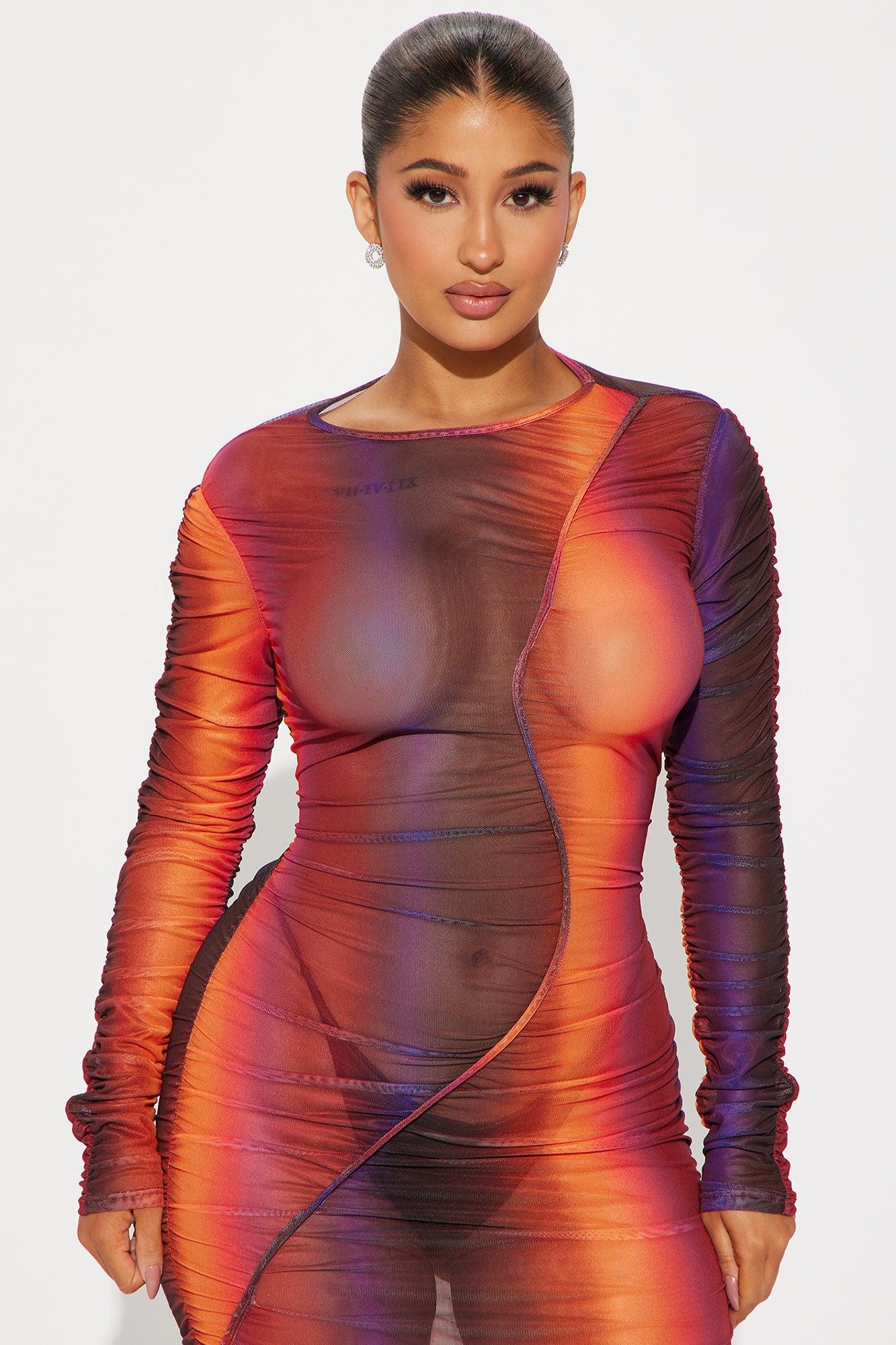Ximena Mesh Midi Dress - Multi Color Product Image
