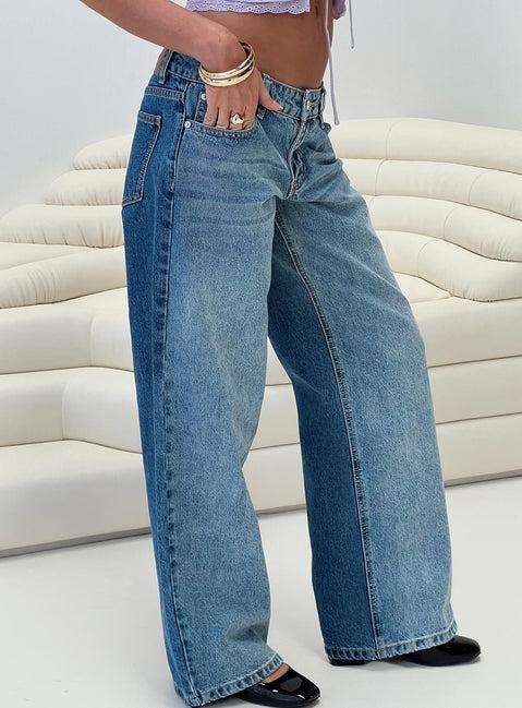 Ferris Two-toned Straight Leg Jean Blue Wash Denim Product Image