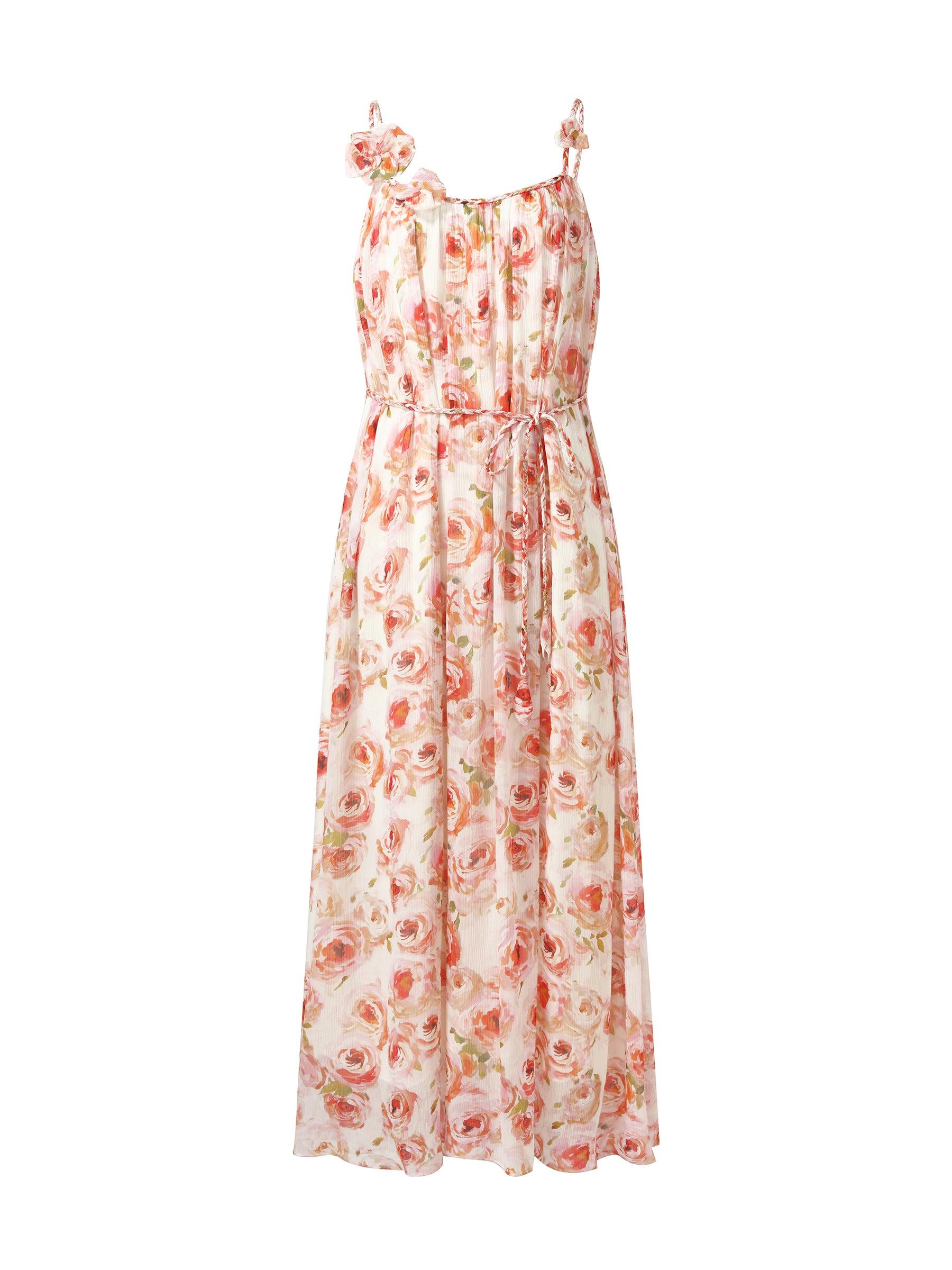 10MM Mulberry Silk Rose Print Women Strap Maxi Dress Product Image