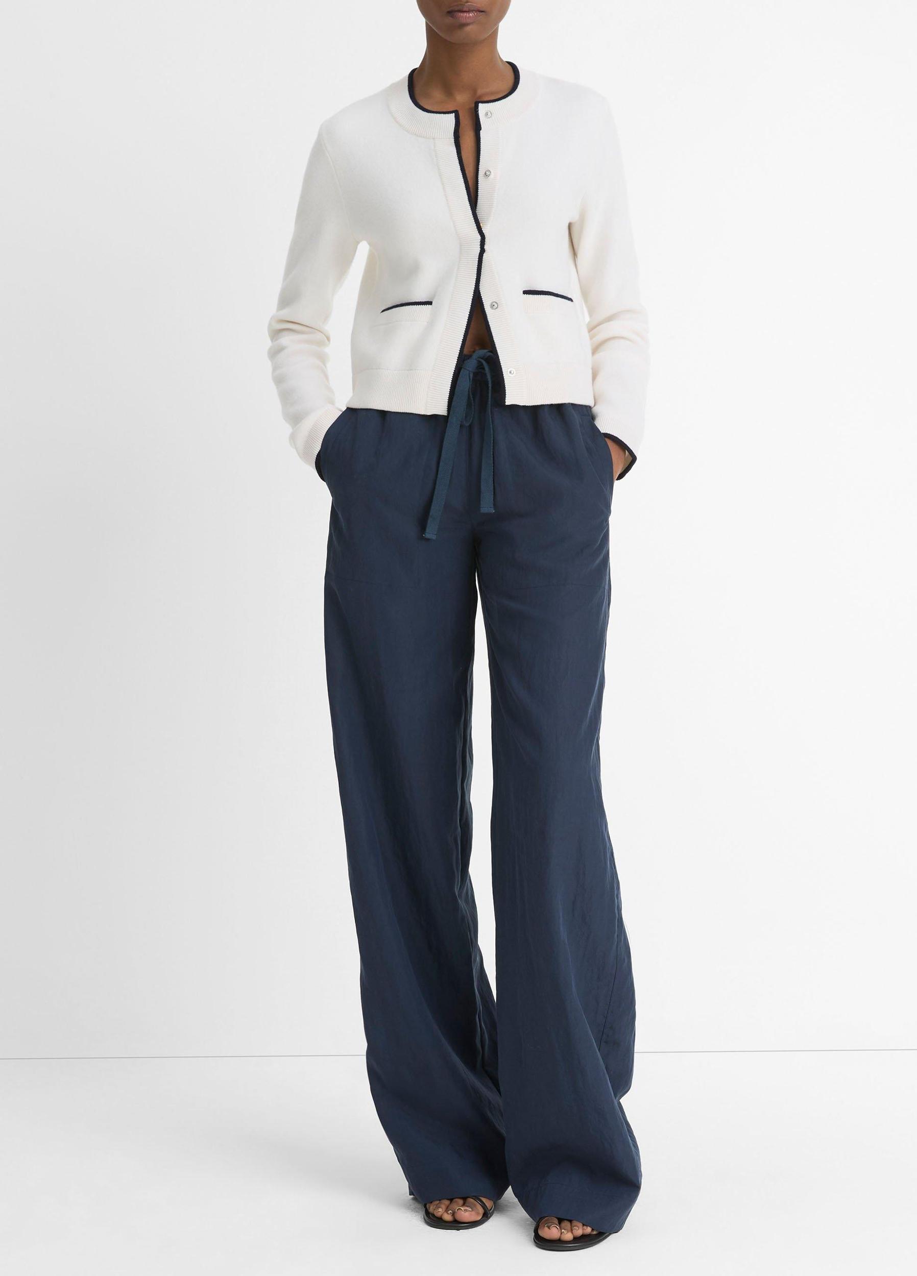 Contrast-Tipped Wool-Blend Snap Cardigan Product Image