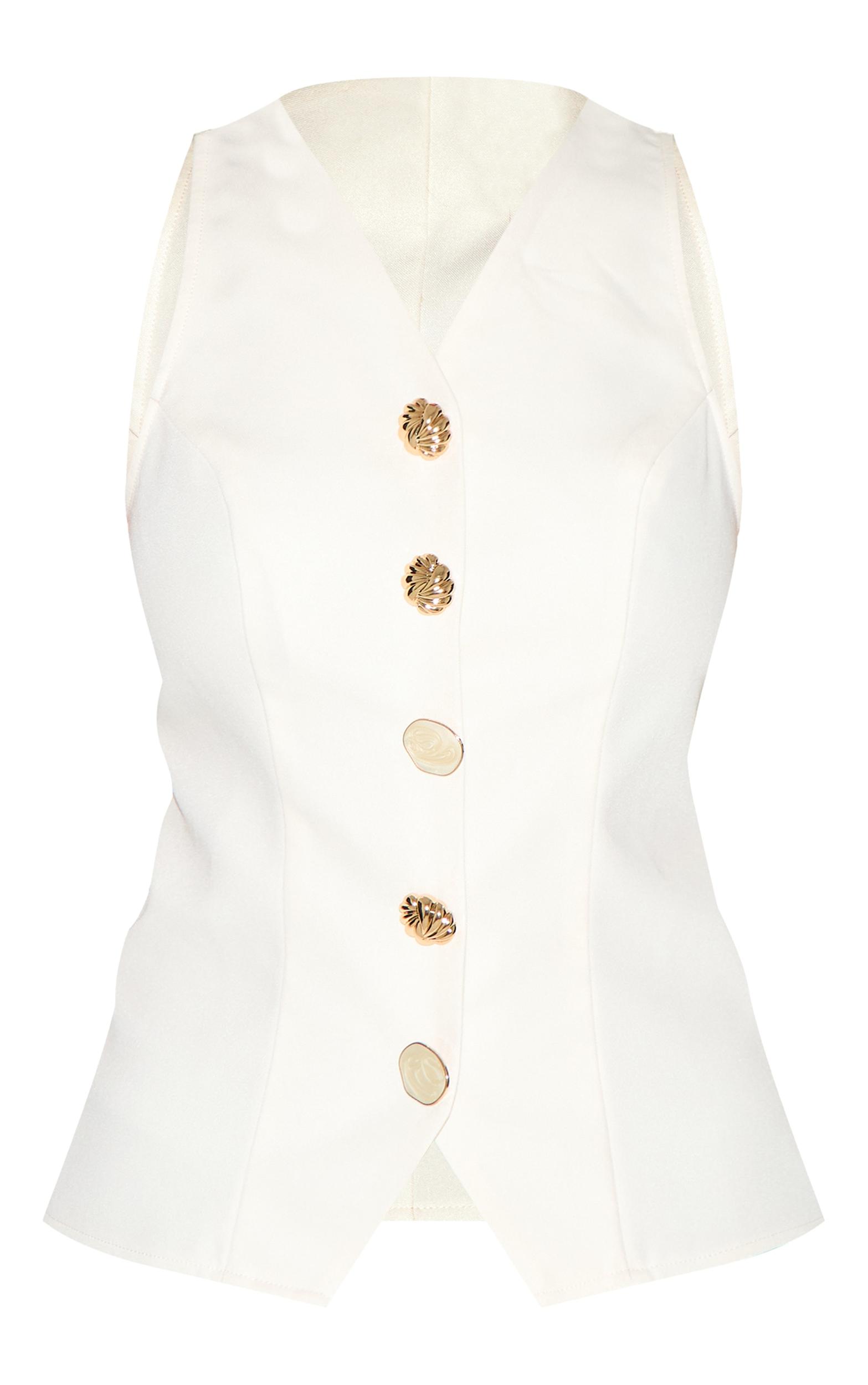  Cream Woven Gold Button Detail Fitted Vest Product Image