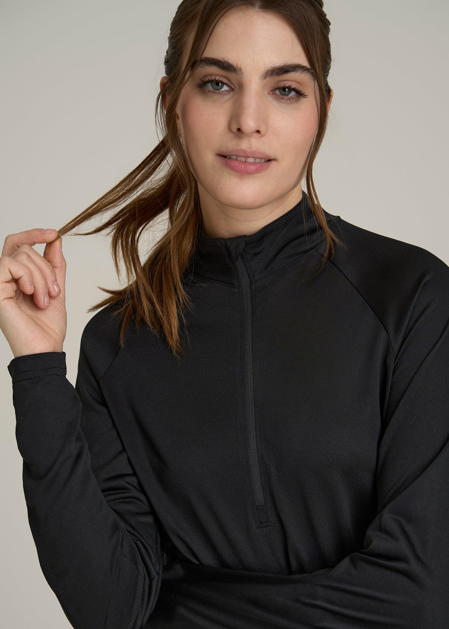 Long Sleeve Active Half-Zip Pullover Jacket for Tall Women in Black Female Product Image