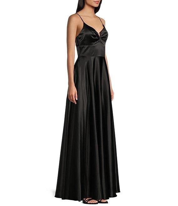 Next Up Spaghetti Strap Notch V-Wire Front Slit Long Dress Product Image