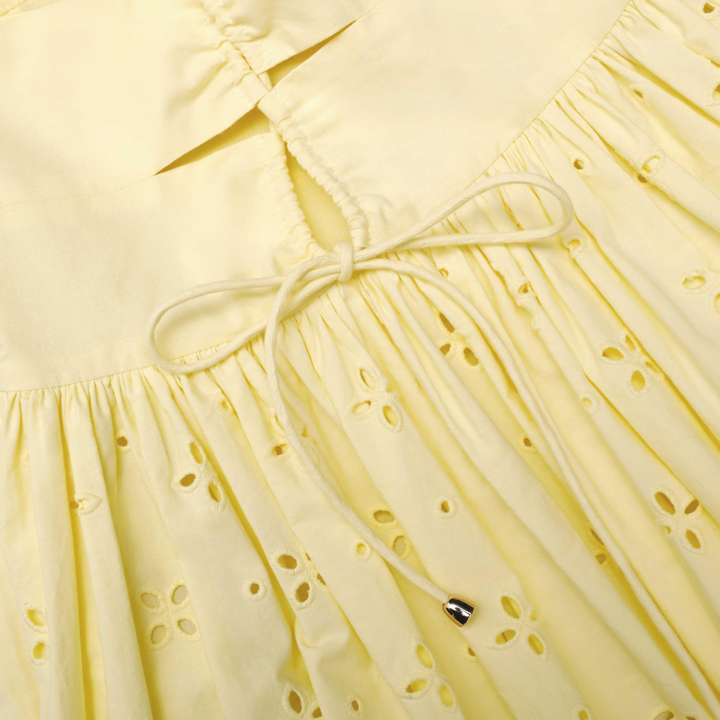 Yellow Cotton Broderie Midi Dress Product Image
