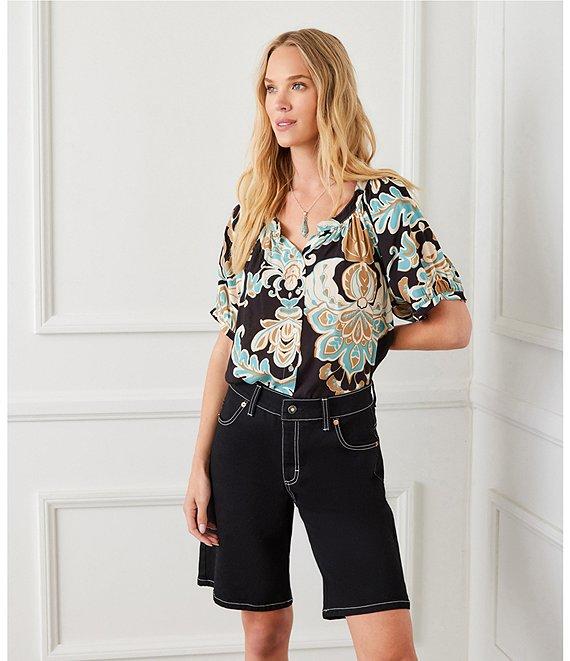 Karen Kane Stretch Denim Bermuda Shorts Product Image