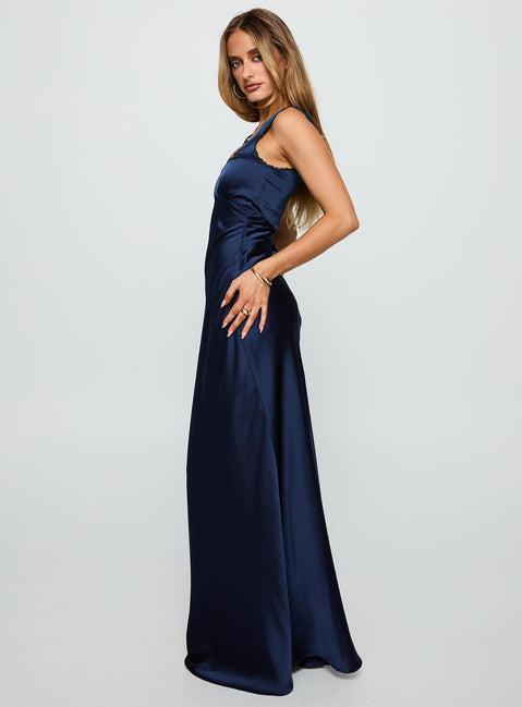 Dasha Satin Maxi Dress Navy Product Image