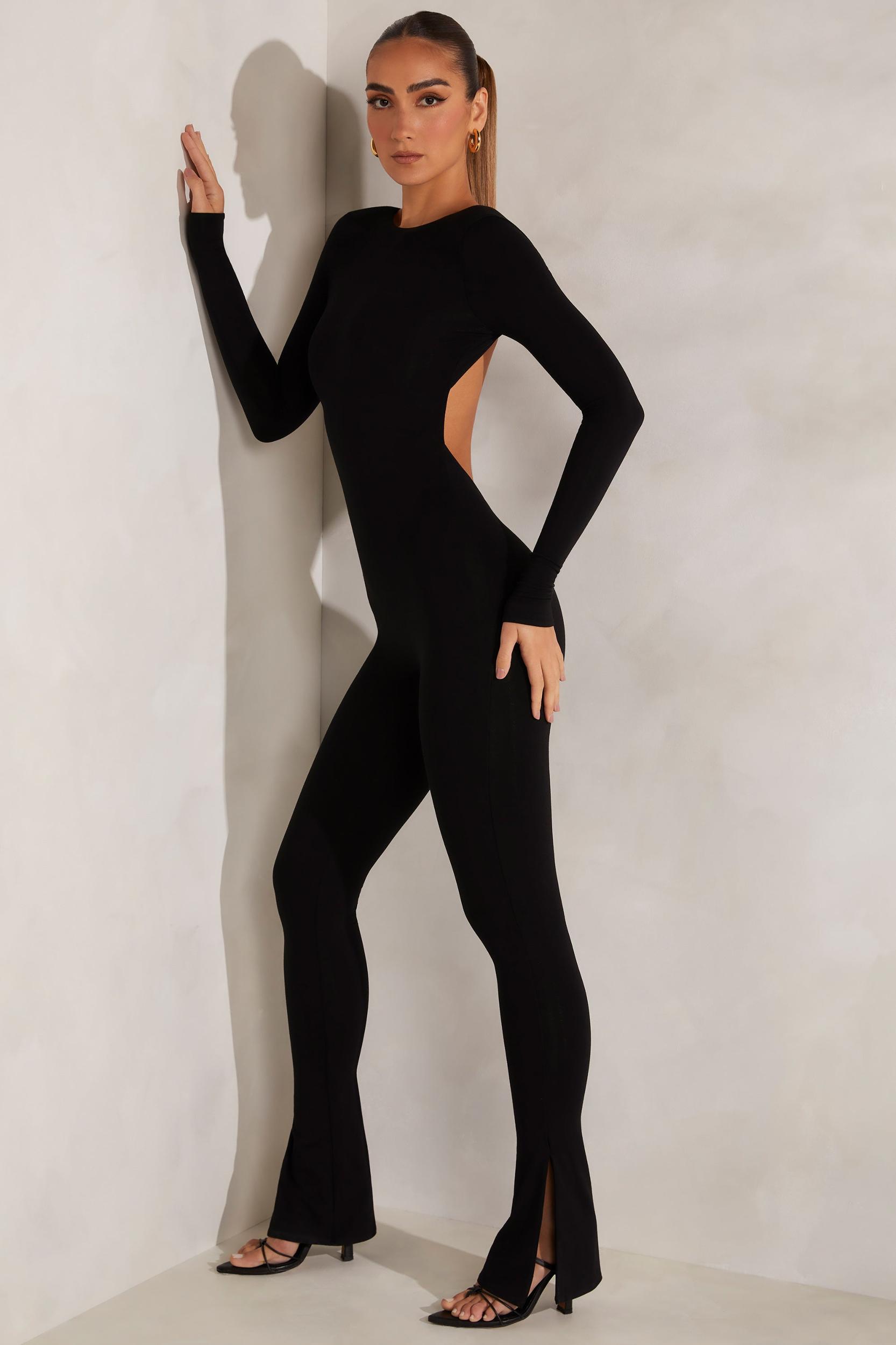High Neck Open Back Jumpsuit in Black Product Image