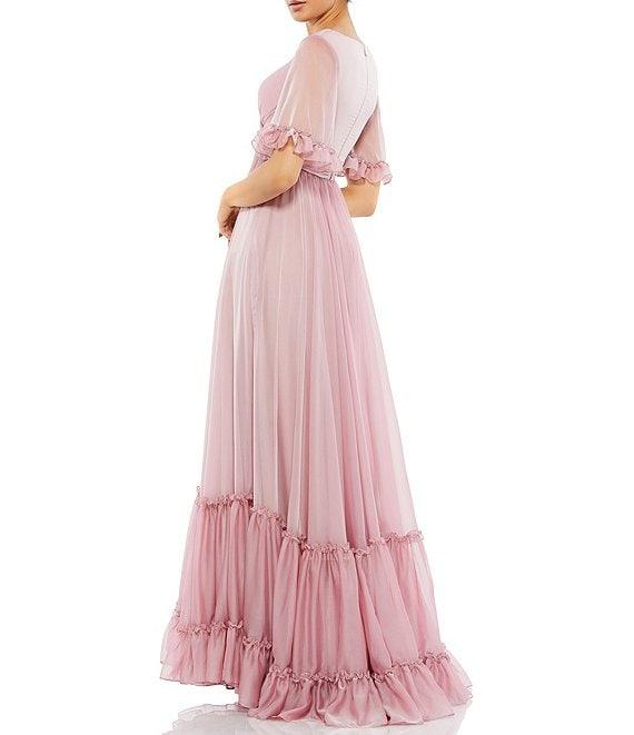 Mac Duggal Surplice V-Neck Short Sleeve Butterfly Ruffle Trim Gown Product Image