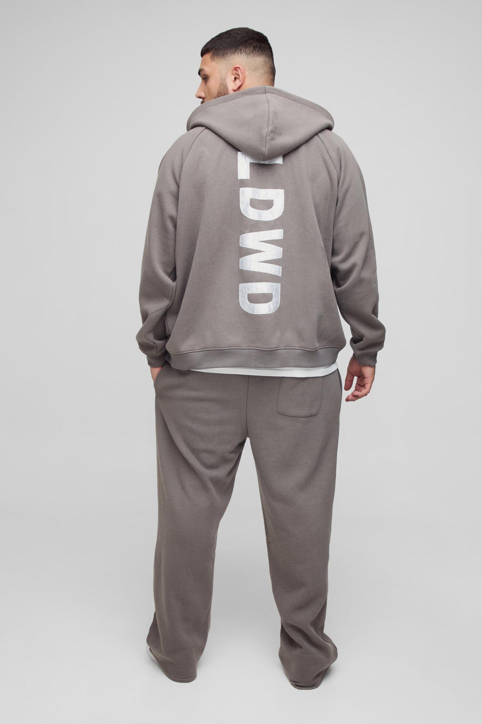 Plus Oversized Raglan Satin Applique WRLDWD Zip Thru Hoodie | boohooMAN USA Product Image