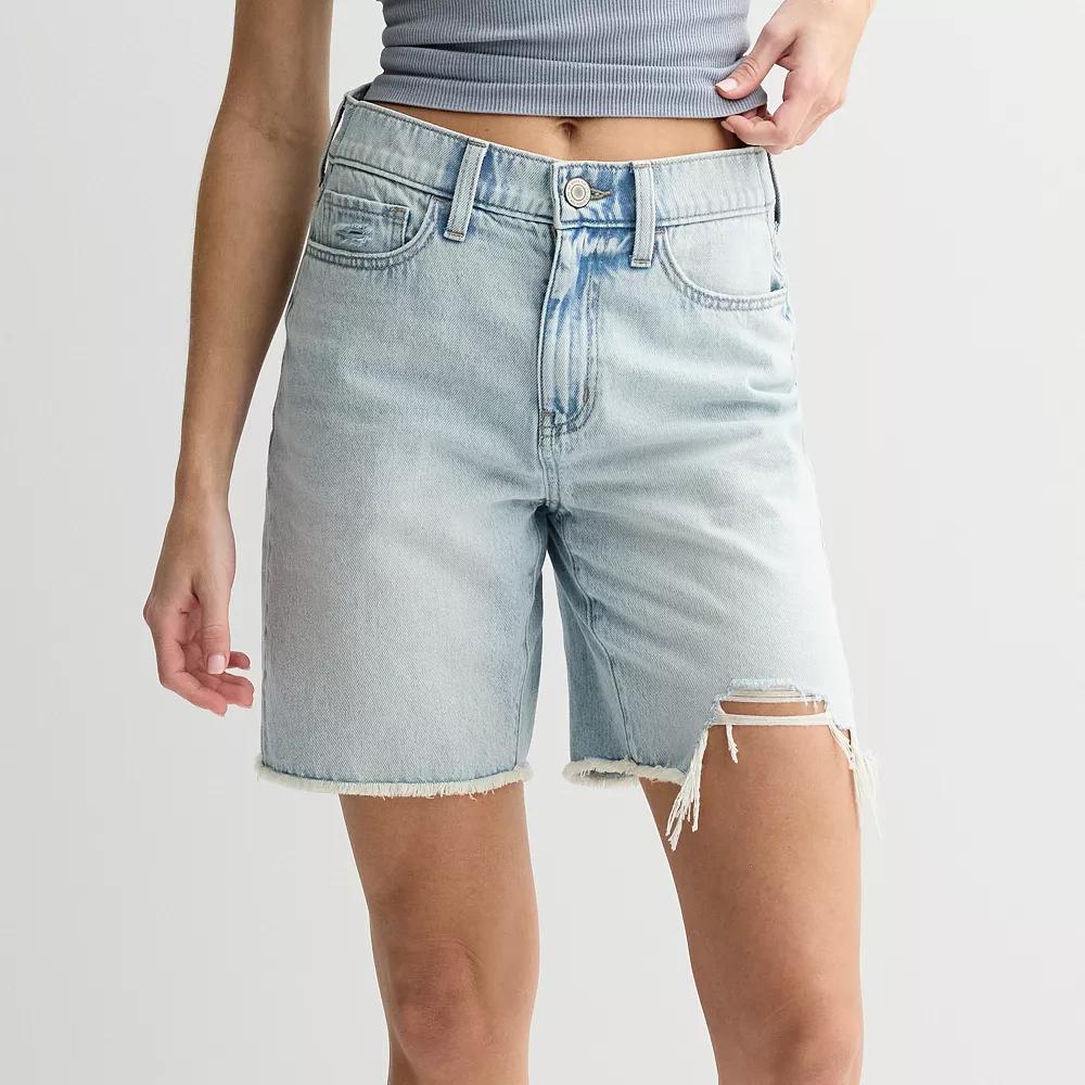 Juniors' SO® Relaxed Longline Jean Shorts, Women's, Size: 9, Light Product Image