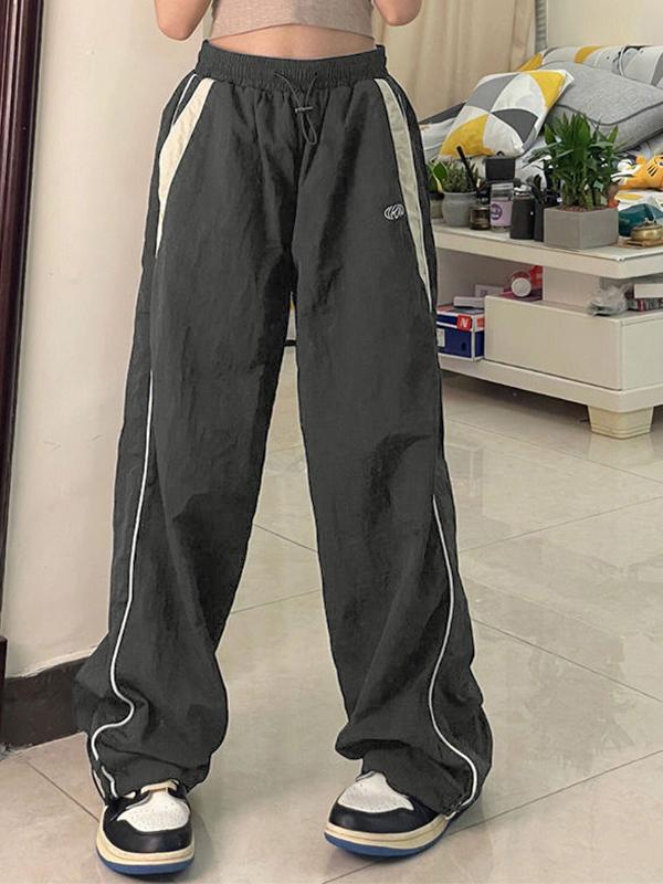 Contrast Piping Black Baggy Sweatpants Product Image