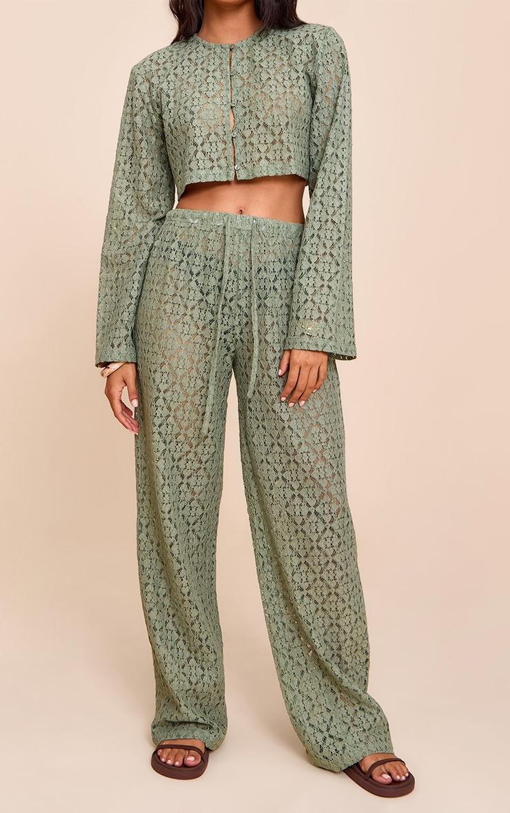 Khaki Lace Straight Leg Pants Product Image