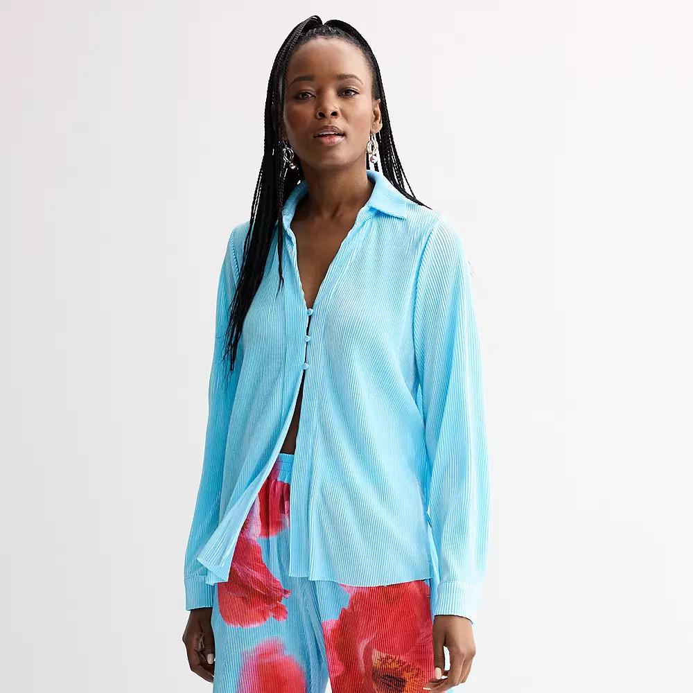 Women's INTEMPO™ Plisse Print Button Front Shirt,  Product Image