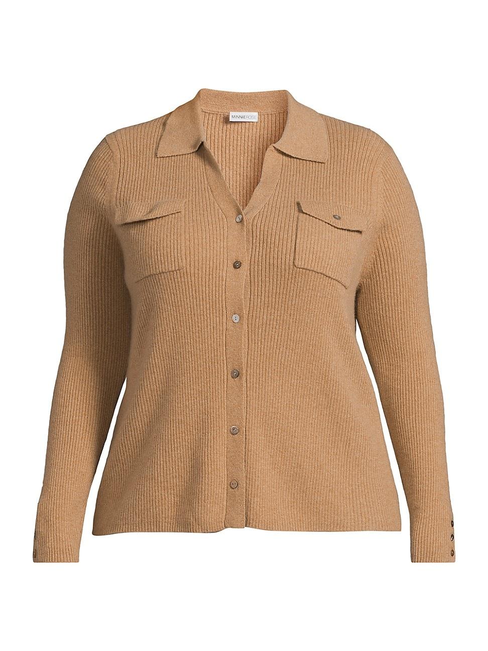 Womens Cashmere Rib-Knit Button-Front Shirt Product Image