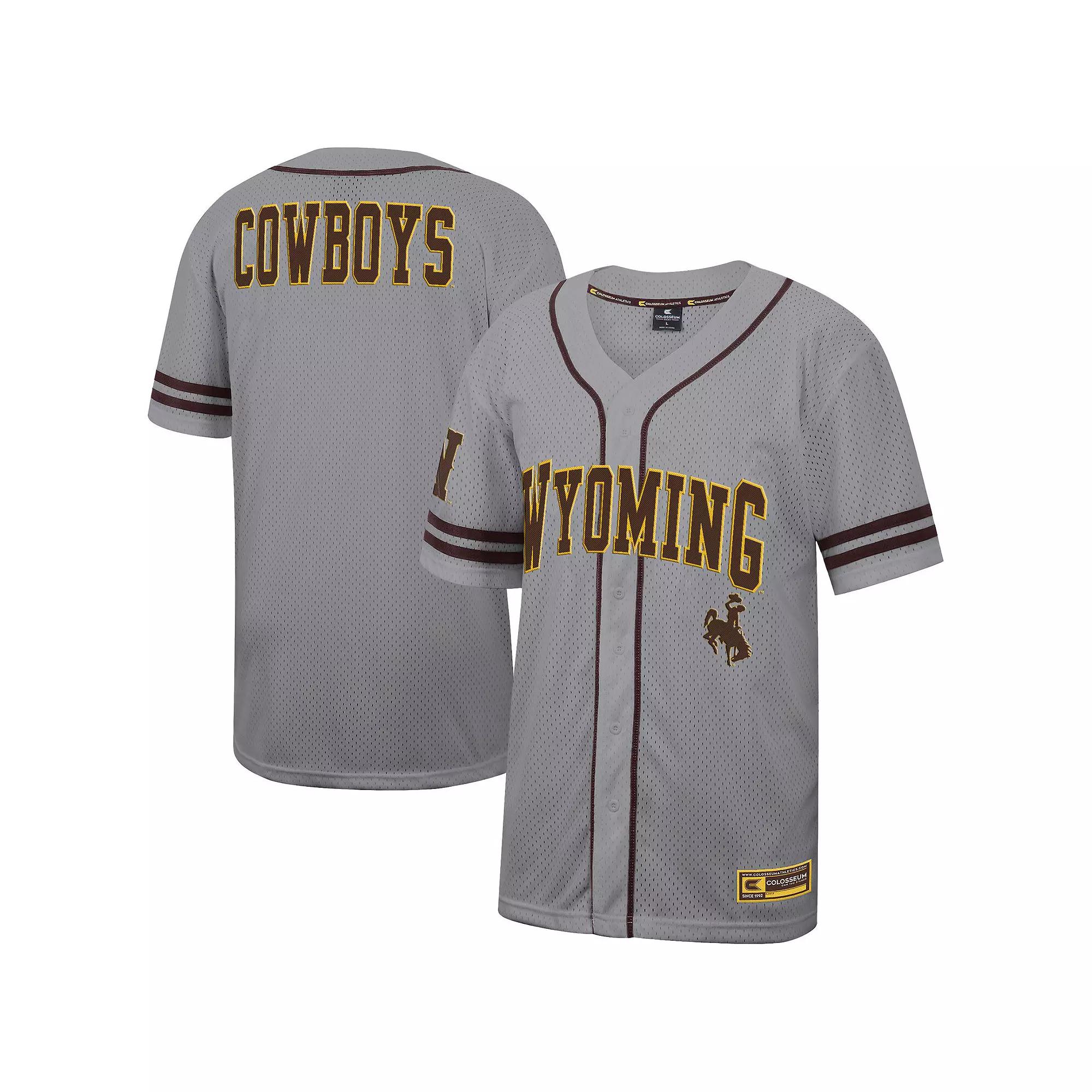 Men's Colosseum Gray Wyoming Cowboys Free Spirited Baseball Jersey,  Product Image