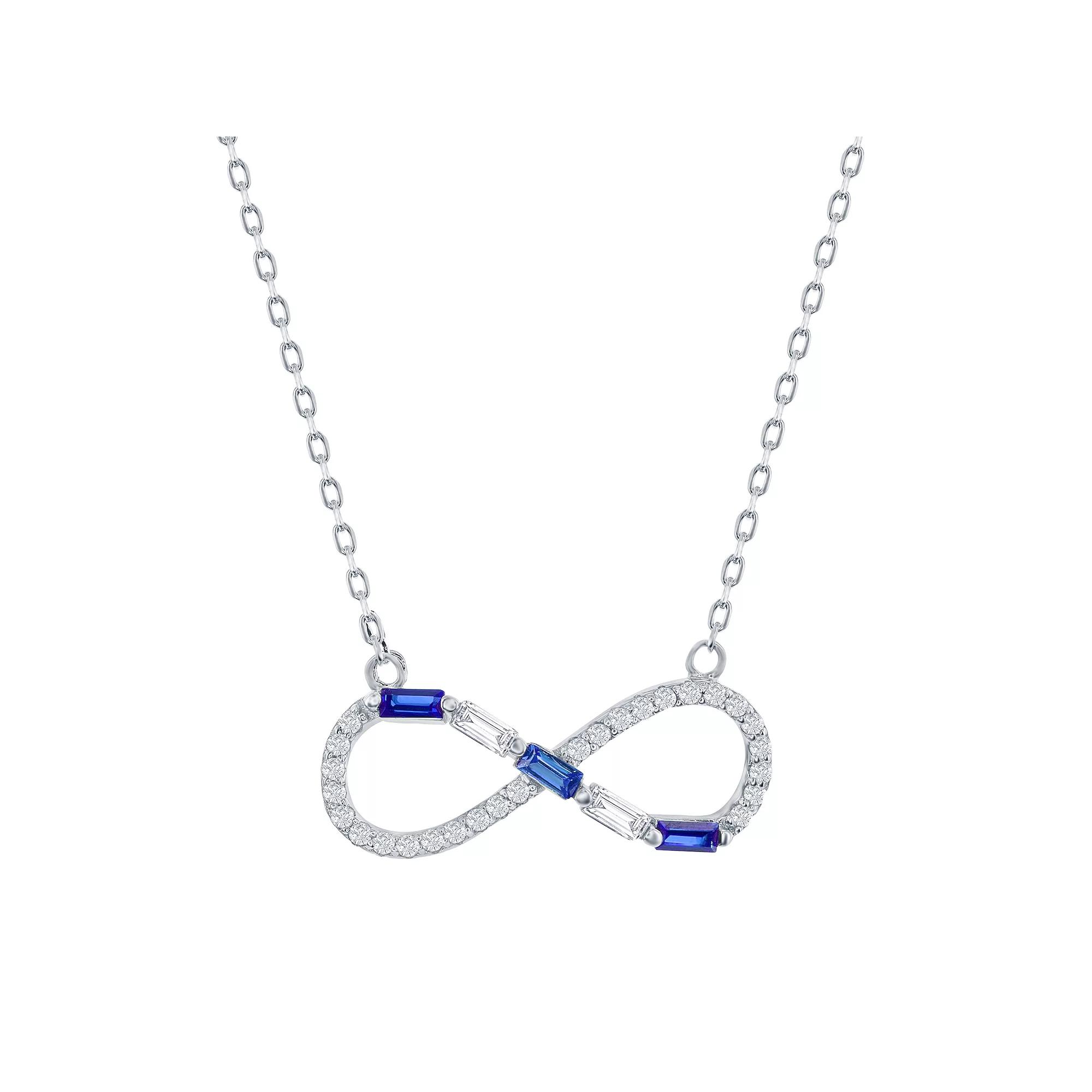 Sterling Silver Gemstone & Cubic Zirconia Infinity Pendant Necklace, Women's, Size: 16-18" ADJ, Simulated Blue Product Image