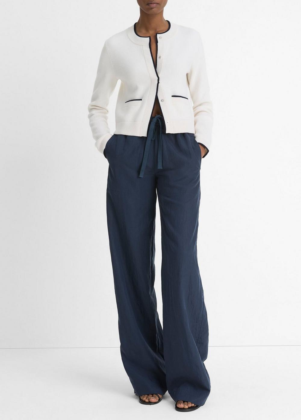 Contrast-Tipped Wool-Blend Snap Cardigan Product Image