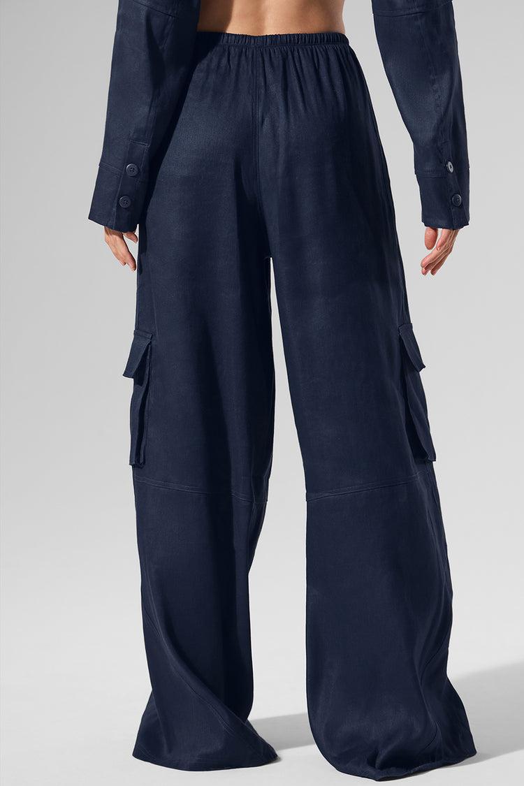 Linen Getaway Cargo Wide Leg Pant - Navy Female Product Image