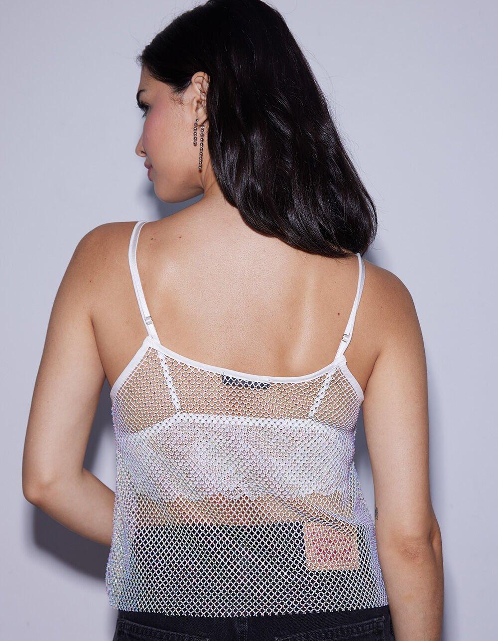 WEST OF MELROSE Rhinestone Chain Mail Womens Top - WHITE Product Image