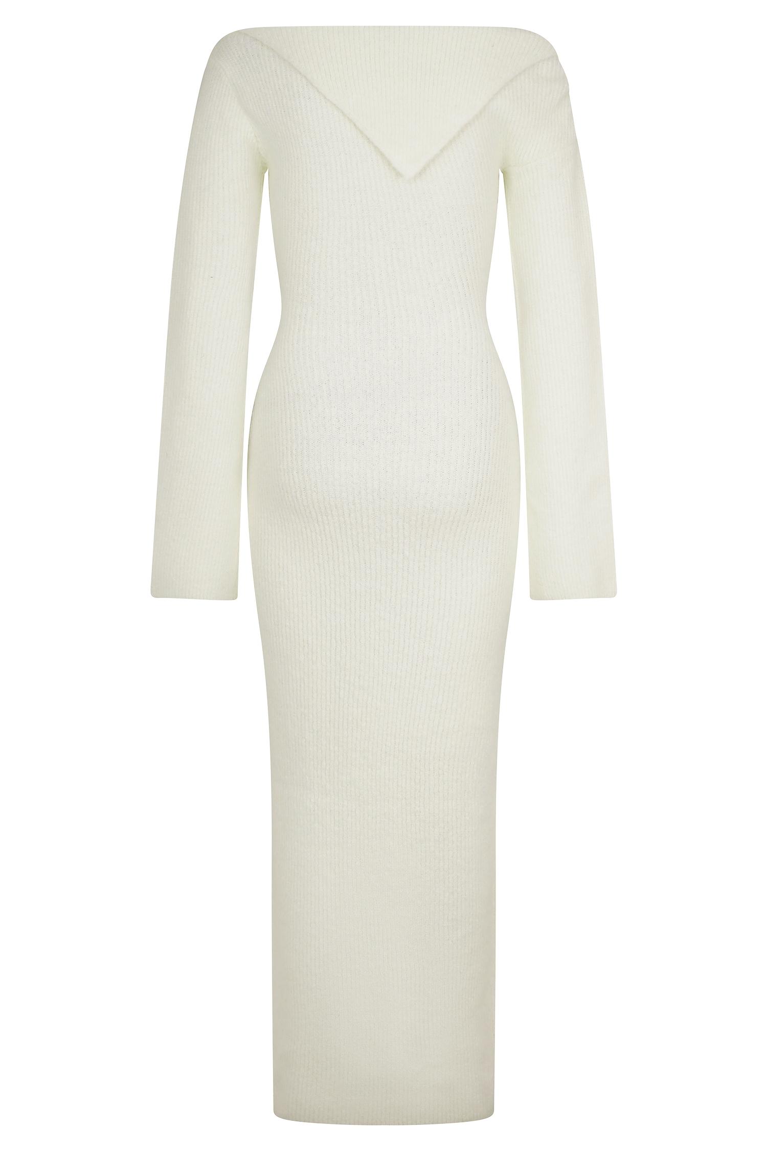 Magenta One Shoulder Fluffy Knit Midi Dress - Ivory Product Image