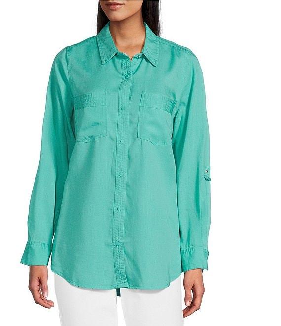 Intro Long Roll-Tab Sleeve Button Front Slub Lyocell Shirt Product Image