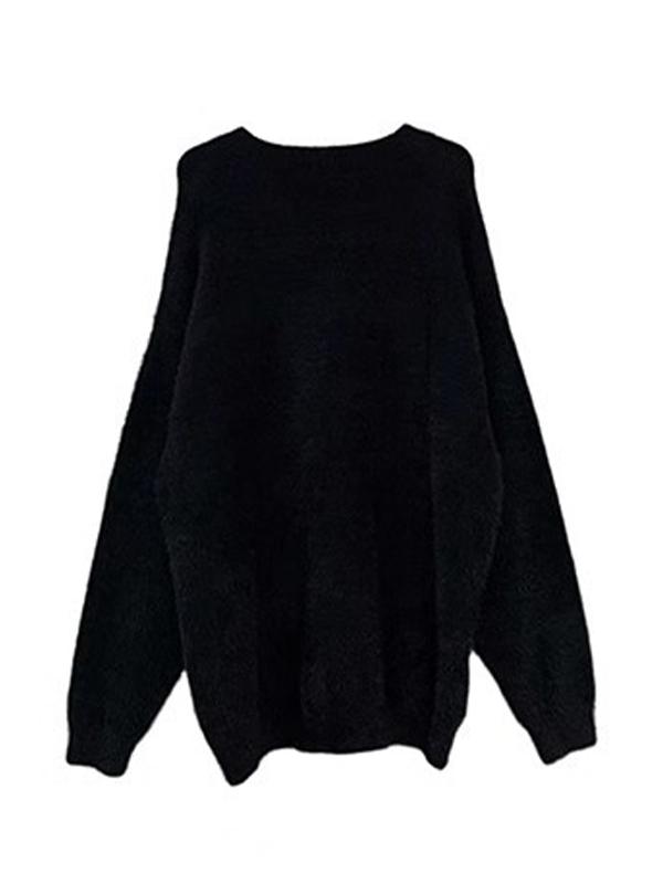 Men's Plush Letter Jacquard Baggy Sweater Product Image