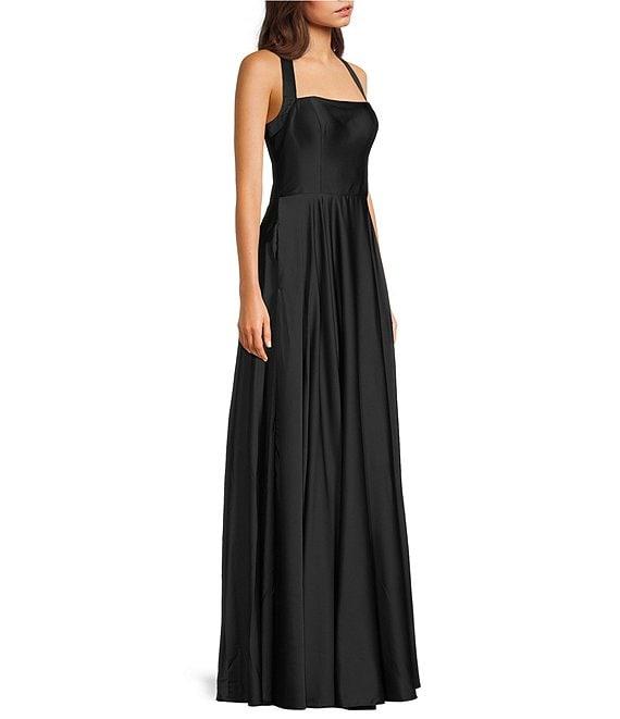 B. Darlin Halter Straight Neck Center Back Smocking Side Slit Dress Product Image