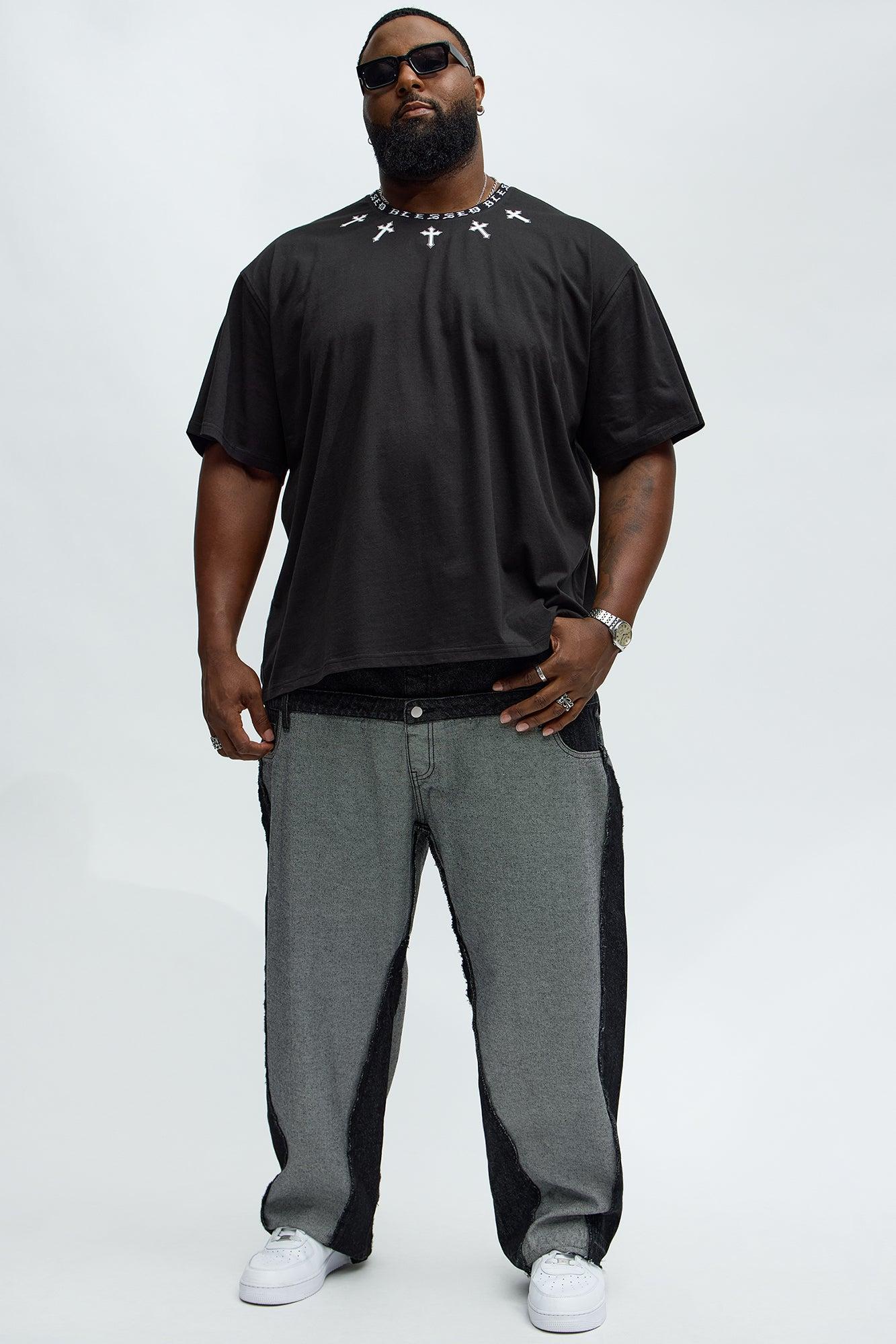 Short Sleeve Blessed Graphic Collar Tee - Black Product Image