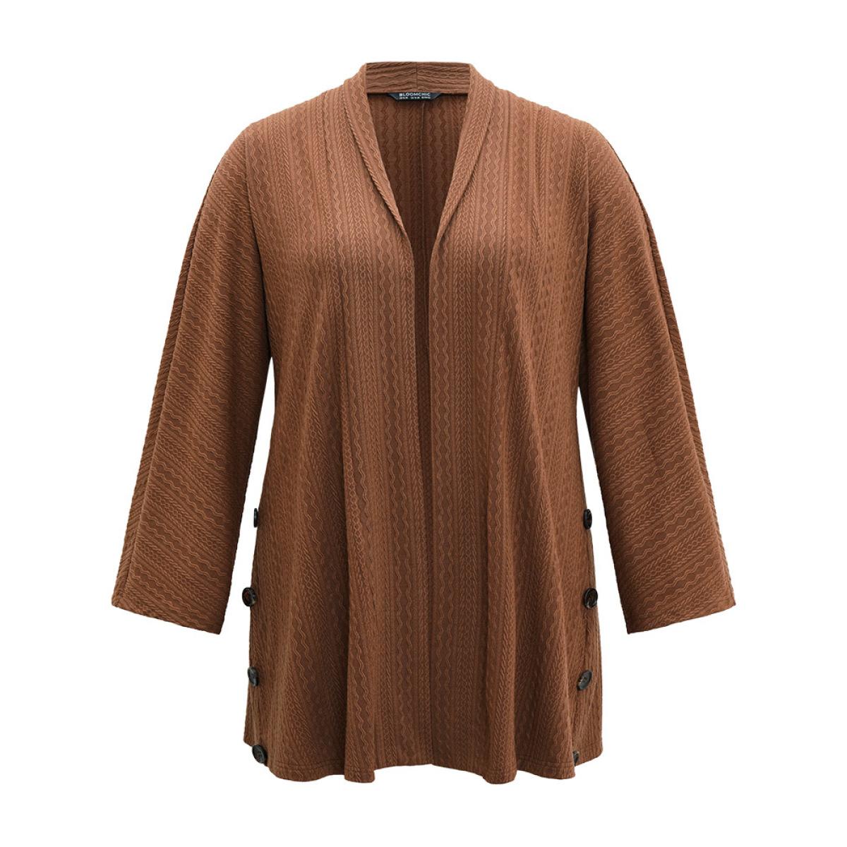 Plus Size Halloween Texture Button Detail Open Front Kimono Women Chocolate Casual Texture Dailywear Kimonos BloomChic 26/4X Product Image