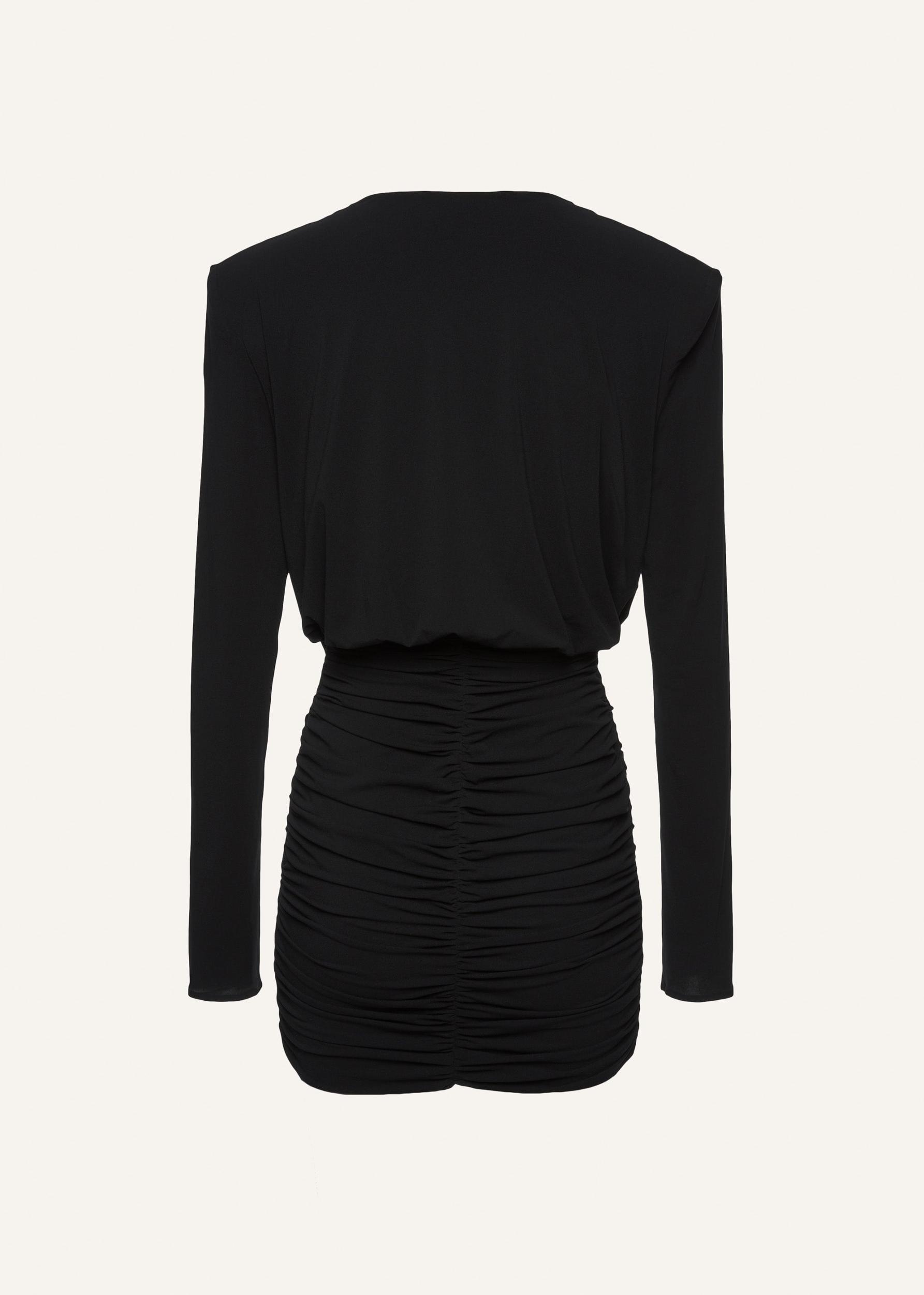 Long sleeve draped mini dress in black Product Image