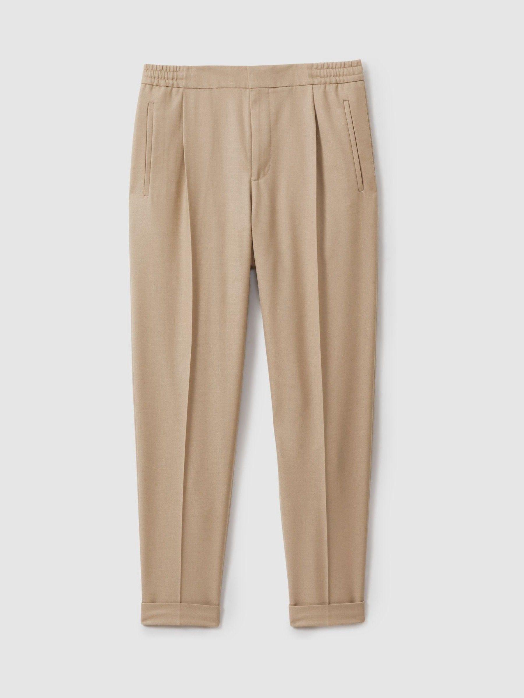 Relaxed Drawstring Trousers with Turn-Ups in Soft Camel Brown Product Image