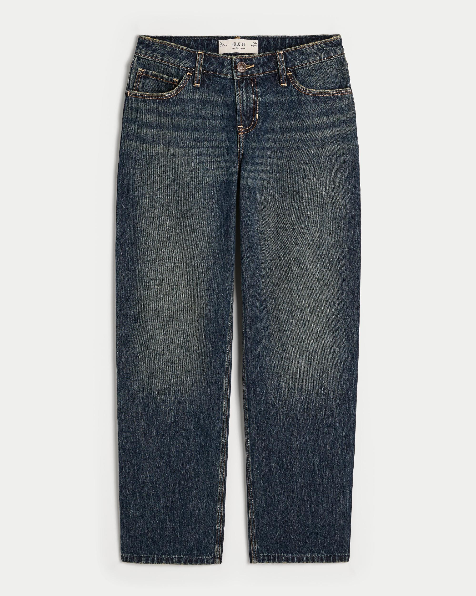Low-Rise Dark Wash Loose Jeans Product Image